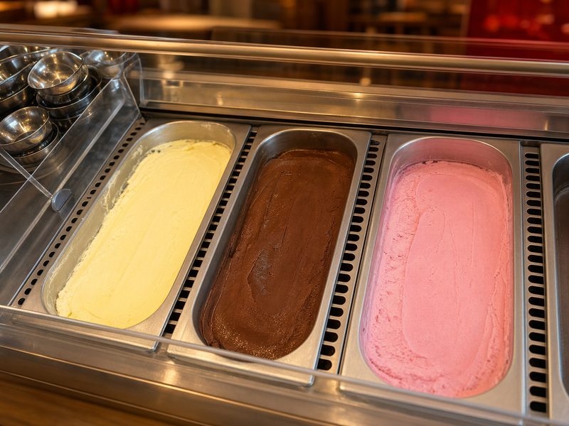 Eis in Schalen an der Dessertbar